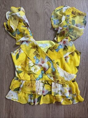 Marissa Webb Yellow Floral Ruffle Crop Top